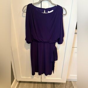 Jessica Simpson Purple Blouson Midi Dress with Side Tie, Open Sleeves